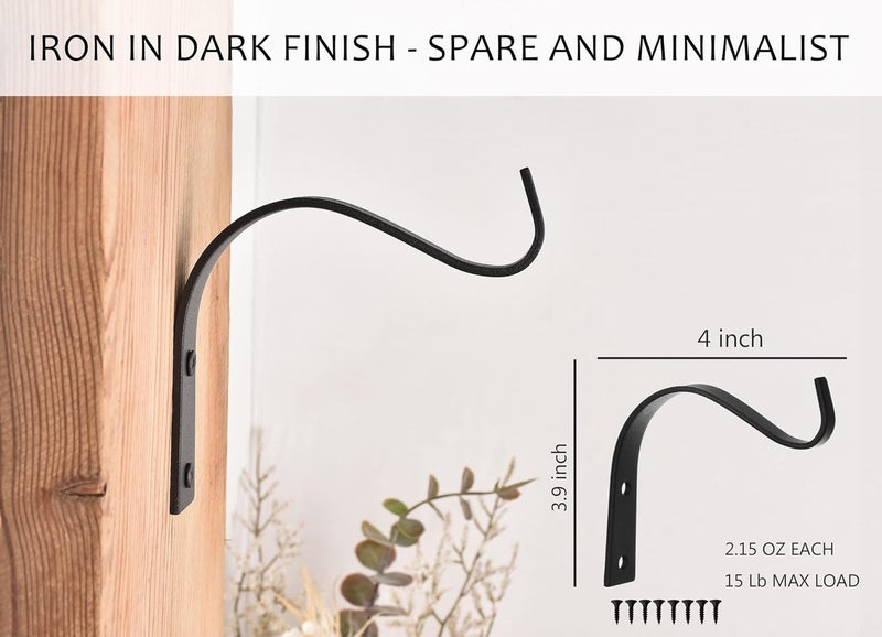 onsogi 4 Inch Iron Wall Hooks for Plant Hanger Bracket Indoor Outdoor, Wall Mount Rustic Decor for Light, Lanterns Fence, Bird Feeders, Wind Chimes - Image 3